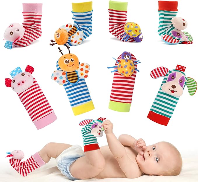 BLOOBLOOMAX Sock rattles for Babies 0-24 Months Baby Animal Foot Finder Educational Toys