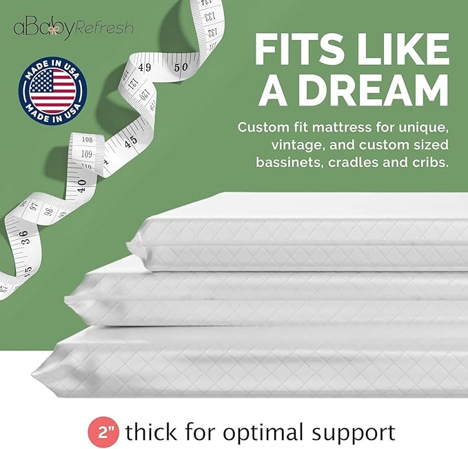 Cradle Baby Mattress and Bassinet Mattress 17x31 – 2-Inch Firm Foam Baby Bed with Waterproof Vinyl Cover – Non-Toxic Hypoallergenic Cushion Pad Replacement for Infant Bed (Multiple Standard Sizes)