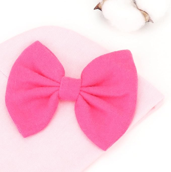BQUBO Newborn Baby Hats Mittens Set Hospital Hat Beanie Infant Bow Hats Baby Gloves No Scratch Mittens for 0-6 Months