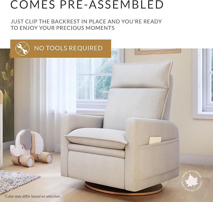 Arya Modern Nursery Chair Glider Recliner with 180° Swivel - Cozy Motorized Reclining Nursing Chair with USB Ports, Gentle Motion, Ergonomic Design, Canadian-Made (Heather Grey/ARLO Fabric)