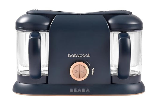 BEABA Babycook Duo 4 in 1 Baby Food Maker, Puree Steamer and Blender for Purees, Grinder with Auto Steam Cooking, Lrg 9.1 Cup Capacity, Makes 54 Servings in 20 Mins, Midnight