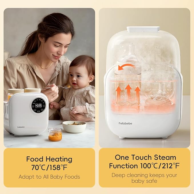 Baby Bottle Warmer, Felizbebe 10-in-1 Bottle Warmers for All Bottles, Detachable Body for Easy Cleaning, Accurate Temperature Control, Timer, Sterili-zing,Milk Warmer for Breastmilk or Formula