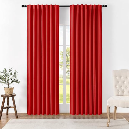 Joydeco Blackout Curtains 96 Inches Long for Bedroom, Thermal Insulated Black Out Curtains 2 Panels Set, Room Darkening Drapes for Living Room Window (W52 x L96 Inch, Red)