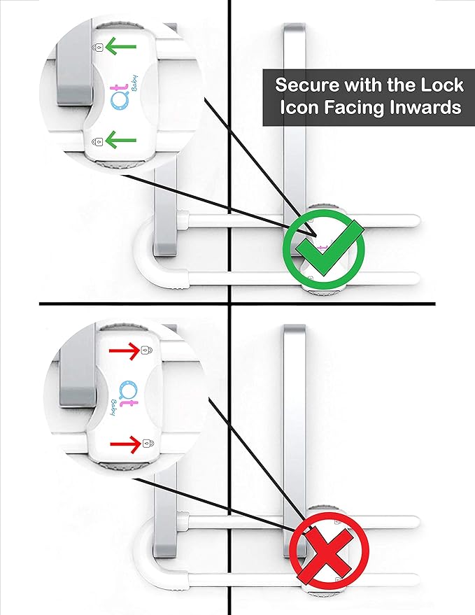 Baby Proofing Cabinet Locks | Adjustable U Shaped Baby Safety Latches for Drawers, Fridge, Closet |Modern Baby Proofing Cabinet Lock with Extra Secure Lock Buttons (Pack of 8, White)