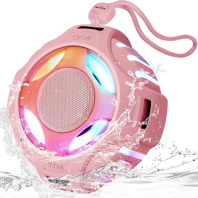 comiso Bluetooth Shower Speaker, Waterproof Bluetooth Speakers IPX7, Floating 2000mAh, Portable Wireless Speaker with LED Light, Loud HD Sound and Bass for Travel Beach Pool, Camping, Ideal Gifts.