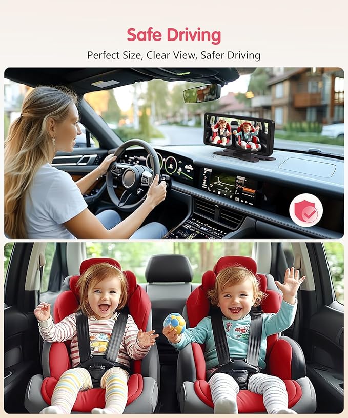 BM5 PRO Baby Car Camera for 2 Kids, 7.2" 1080P Dual Channel Display for Car Seat, Easy Installation with 2 IR Night Vision Cameras, Rear Seat Safety for Babies and Pets