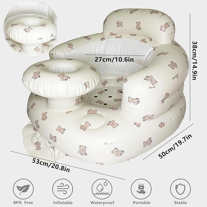 Baby Inflatable Seat for Babies 3-36 Months, Built in Air Pump, Bear Baby Support Seat Summer Toddler Chair for Sitting Up, Baby Shower Chair Floor Seater, Infant Back Support Sofa, Green