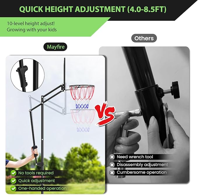 Basketball Hoop Outdoor 10 FT Height Adjustable, Portable Basketball Goals Systems with 45" Backboard for Youth Adults Kids - Backyard, Driveway, Indoor Play