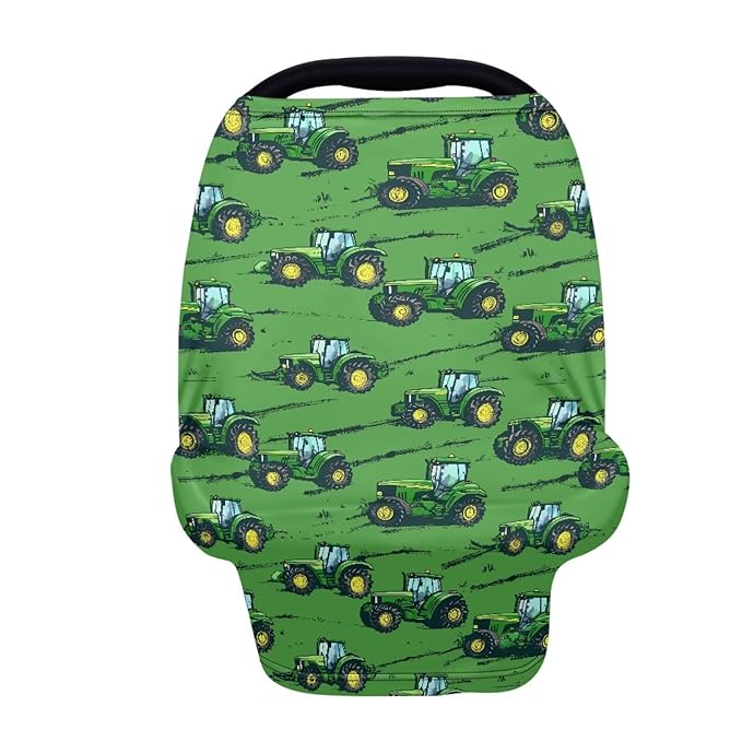 Binienty Baby Car Seat Cover for Boys Girls - Green Truck Multi Use Baby Nursing Scarf, Shopping Car/High Chair/Stroller Portector Decor