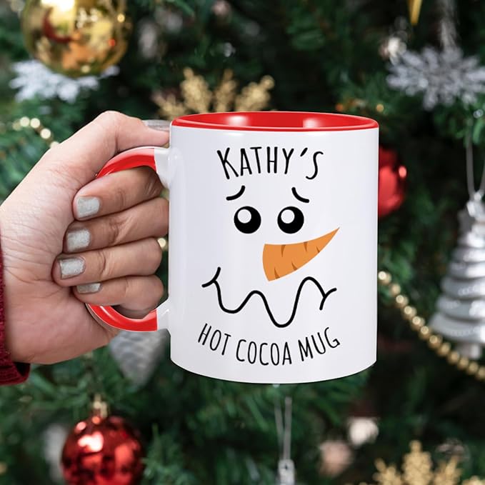 Custom Christmas Mugs Personalized Hot Cocoa Mug for Kids Snowman Hot Chocolate Mug Customized Winter Holiday Mugs 11 oz Christmas Ceramic Mug Xmas Gifts for Boys Girls Family Christmas Decorations