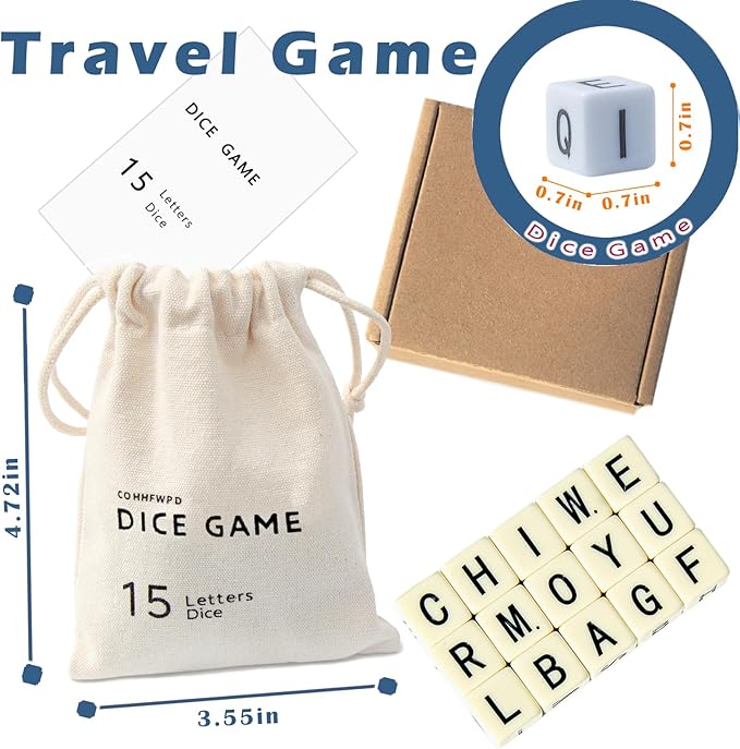 Crossword Dice Game, Word Game, Fun for Family Game Night, Festive Parties, Gatherings & On-The-Go Fun, Crossword Puzzle with 15 Large Letter Dice
