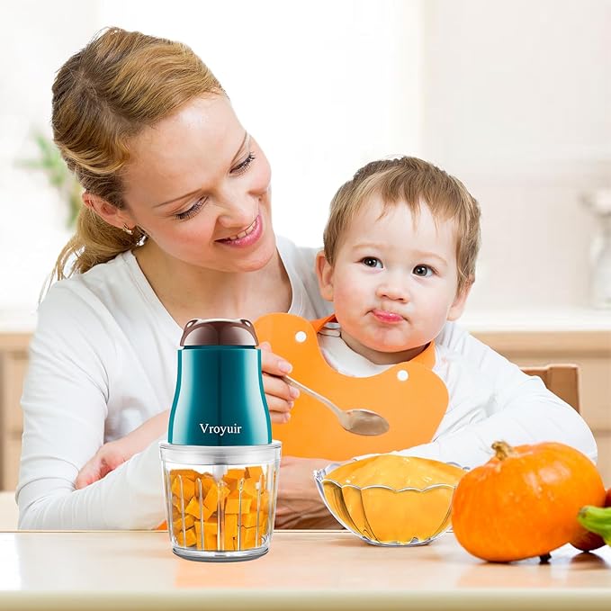 Baby Food Maker, 600ML Baby Food Blender with 10 Blades, Baby Food Processor for Baby Food, Fruit, Vegatable, Meat, with Two 200ml Glass Bowls, Storage Bag, Cleaning Brush, Scraper