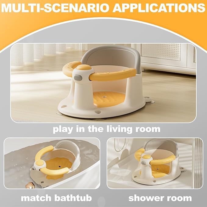 Baby Bath Seat 6 Months & up, Bath Seat for Baby, Infant Bath Seat with Suction Cups, Non-Slip, Detachable,Yellow