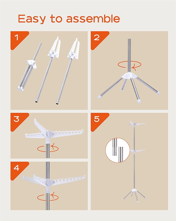 Clothes Drying Rack Foldable, 74.8 inch 2 Tier Laundry Drying Rack with Rotating Clothes Rail for 54 Pieces of Clothes, Space Saving, Indoor, Stainless Steel, White and Silver CDR002W01