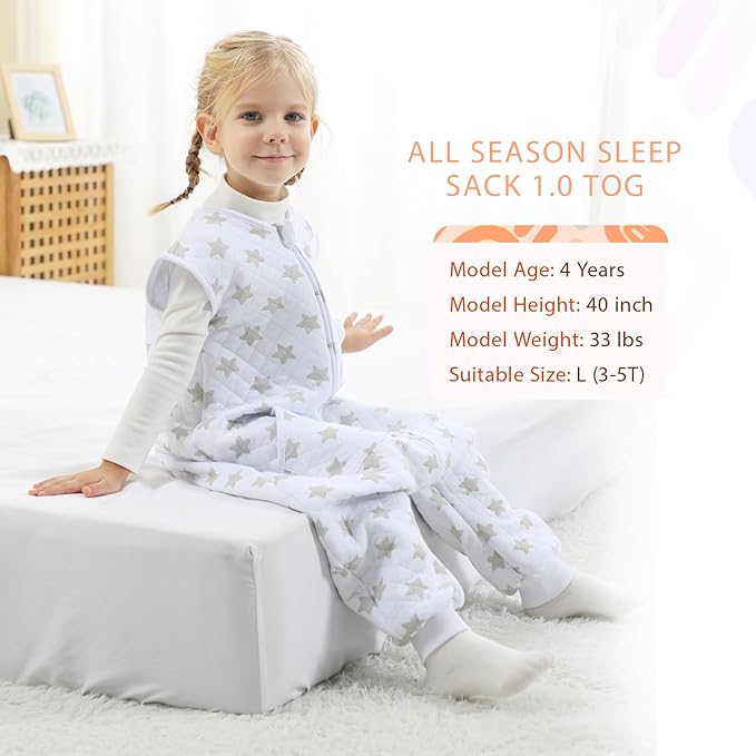 Baby Toddler Sleep Sack with Feet 2.5 TOG Winter, Wearable Blanket with Legs, Toddler Sleeping Sack Long Sleeve (Greystar, 3T-5T)