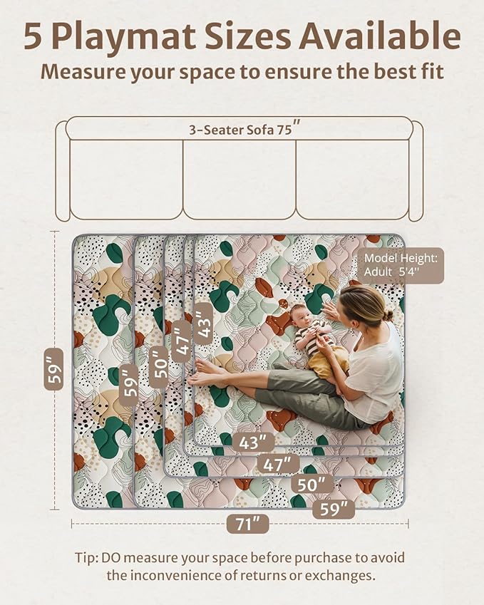 Blissful Diary Baby Play Mats for Floor, 71x59 Inch Thicker Foam Playmats for Babies and Toddlers, Soft Cushioning Baby Crawling Mat, Modern Abstract