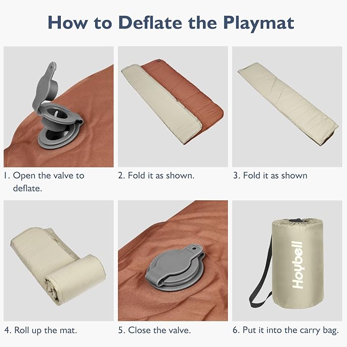 Baby Play Mat, 43x43 Inch Thicken Portable Self-Inflating Playmat for Kids Teepee Tent, Cushion Baby Mat for Floor, Tummy Time Mat with Travel Bag