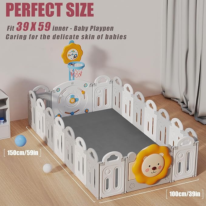 Baby Play Mat for Floor, 1.3" Thick Memory Foam Muscle Playpen Cushion, Soft Coral Velvet Tummy Time Mat with Non-Slip Backing, Water Repellent Child Nursery Rug for Toddlers, Kids (Dark Grey, 39X59)