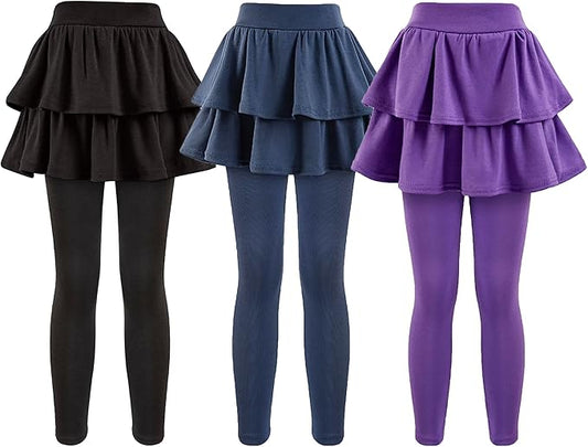 Girls School Uniform Pants Leggings with Skirts Stretch Warm Jegging 4-12 Years