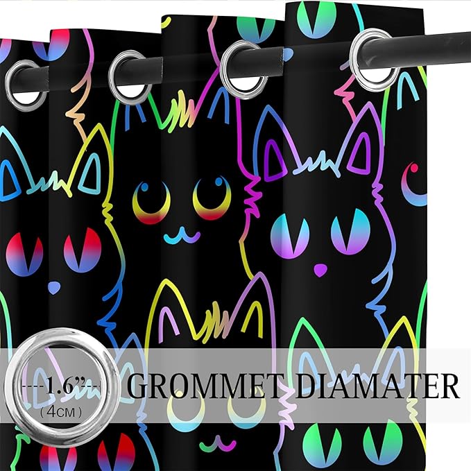 Cat Blackout Curtains for Girls - 2Pcs Cute Cartoon Cat Patterns Curtain Panels for Girls Bedroom Lovely Cats Drapes Darkening Window Curtain for Living Room Bedroom, 82" x 84"