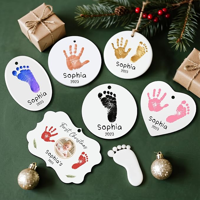 Baby Hand and Footprint Ornament - Baby's Frist Christmas Ornament with Photo, Name, Date - Personalized Baby Gift, Newborn Keepsake, New Mom Gifts