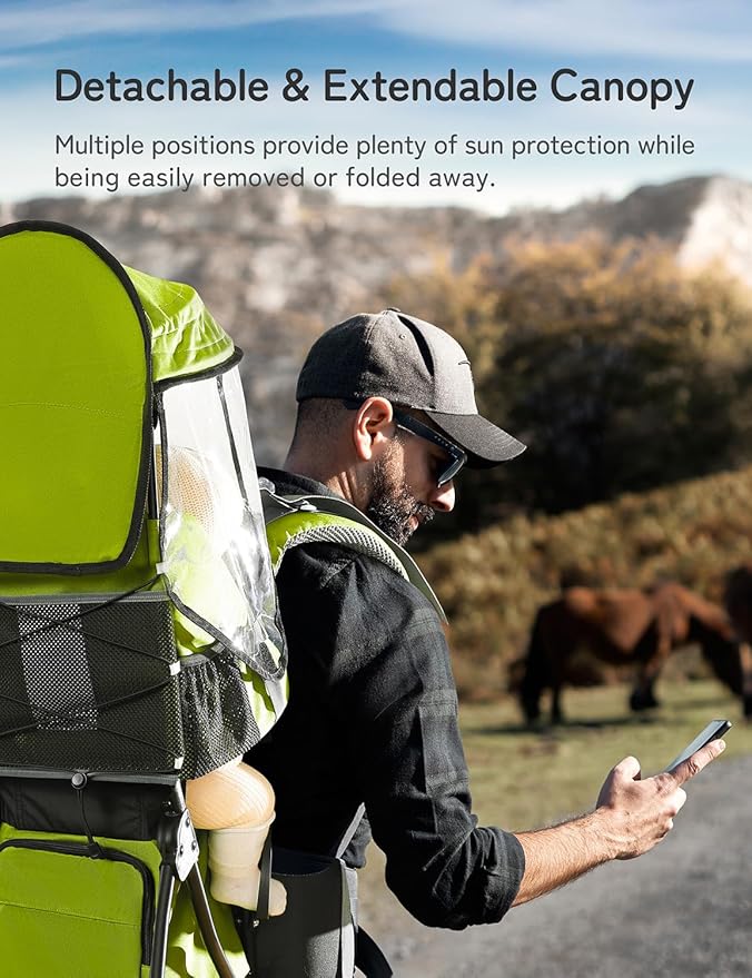 besrey Baby Backpack Carrier, Toddler Hiking Backpack with Safety 3-Height Seat, Adjustable Straps&Waist Belt, Foldable Frame Lightweight Large Capacity Child Carrier for Hiking (Green)