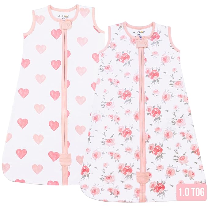 Baby Sleep Sack 1.0 TOG, Organic Cotton Baby Wearable Blanket with Two-Way Zipper, Swaddle Transition Baby Sleeping Bag, All-Season Sleep Sack for Newborn Infant Toddler Boy Girl, 2-Pack, 6-12 Month