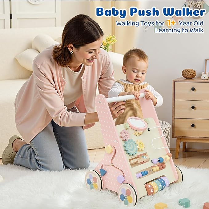 Baby Push Walker for Baby Boy 6-12 Months, Wooden Baby Walker Push Toy, Learning to Walk, Baby Walkers for Girls, Montessori Walker Toy with Wheels