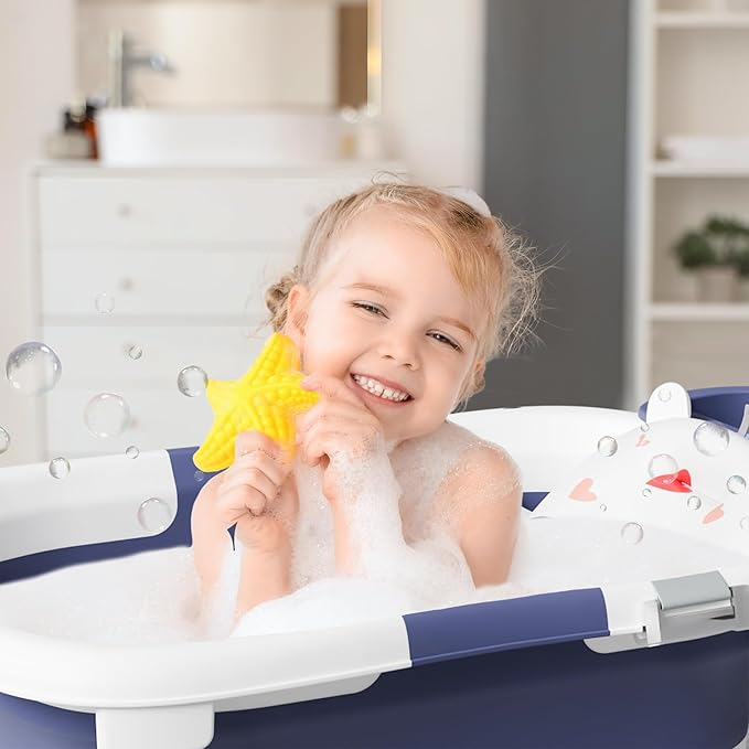 Collapsible Baby Bathtub,Baby Bath Tub with Soft Cushion & Thermometer,Baby Bathtub Newborn to Toddler 0-36 Months,Portable Travel Baby Tub