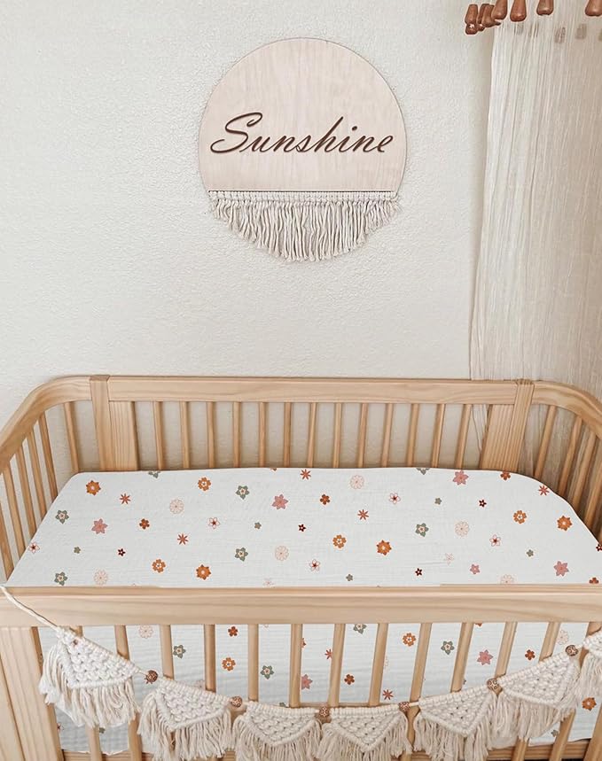 Bassinet Sheet for Baby Boy and Girl, Fitted Sheets for Rectangle, Oval, Hourglass Bassinet Mattress, Muslin Moses Basket Sheets with Neutral Style (Flower-B)