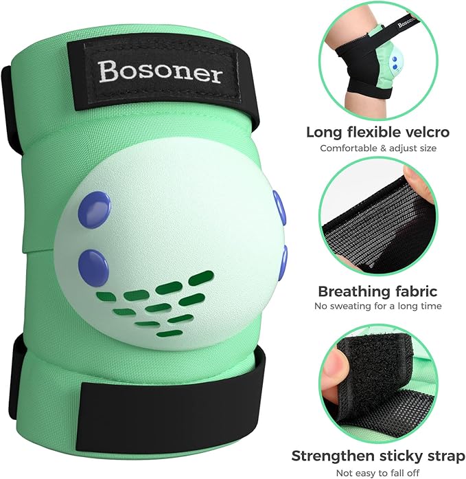 BOSONER Kids/Youth Knee Pads Elbow Pads Wrist Guards Set for 3-15 Years, Child Protective Gear Set for Roller Skates, Cycling, BMX Bike, Skateboard, Inline Skating, Scooter Riding Sports…