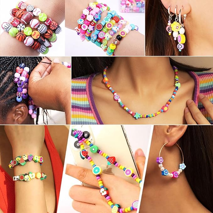 1600PCS Volleyball Sports Ball Polymer Clay Beads Charms for Friendship Bracelets Making Kit Cute Fun Beads DIY Arts Crafts Birthday Gifts for Kids Girls Volleyball Bead