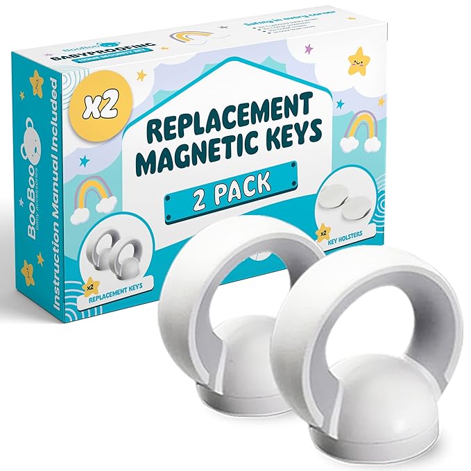 Booboo® x2 Spare Replacement Magnetic Keys Child Safety Locks for Children, Baby Proofing Your Home Cabinets and Drawers with Extra Magnet Keys (2 Pack)