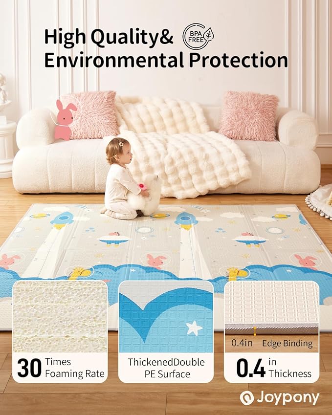 Baby Play Mat, 71x59 Inch Foldable Play Mats for Babies and Toddlers, Waterproof & Anti-Slip Portable Baby Floor Mat for Tummy Time, Baby Mat for Floor with Travel Bag for Indoor Outdoor