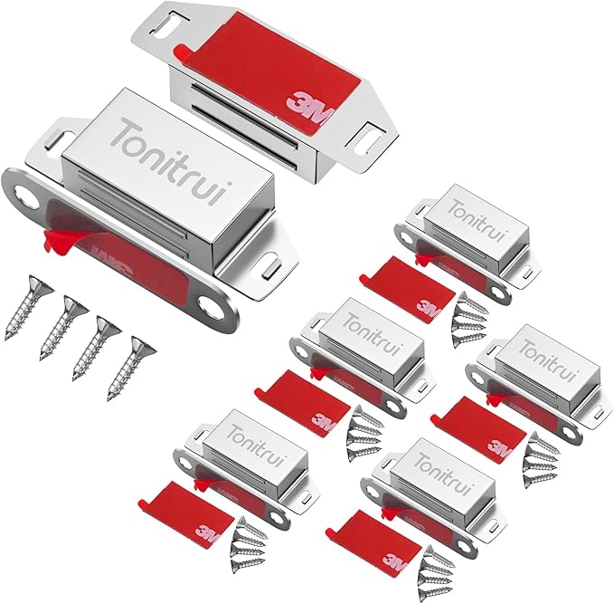 Cabinet Door Magnet, Flat Bottom Cabinet Magnetic Catch with Adhesive, Easy to Install,Only Takes 1 Minute,35lb Magnetic Cabinet Door Drawer Latch(Sliver, 6Pack)