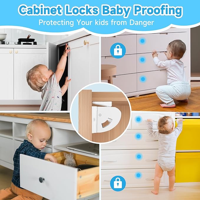 18 Pack Magnetic Cabinet Locks for Child Safety, Drawer Locks Baby Proofing, Magnetic Door Safety Locks for Cabinets and Drawers, Easy Installation No Tools Required (18 Pack and 2 Keys)