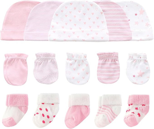 Baby Hats Mittens and Socks Set Cotton Newborn Hat Beanie Soft Infant Girls Boys Caps Gloves 0-6 month