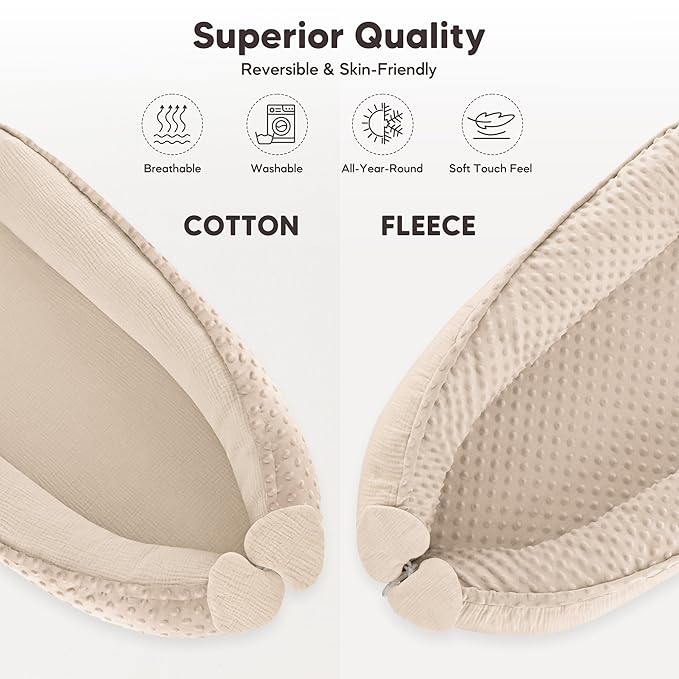Baby Lounger - Infant Lounger Pillow for Newborn 0-24 Months, Soft, Breathable & Portable Baby Lounger Pillow for Boys & Girls, Cozy Baby Floor Seat for Home & Travel (Beige)