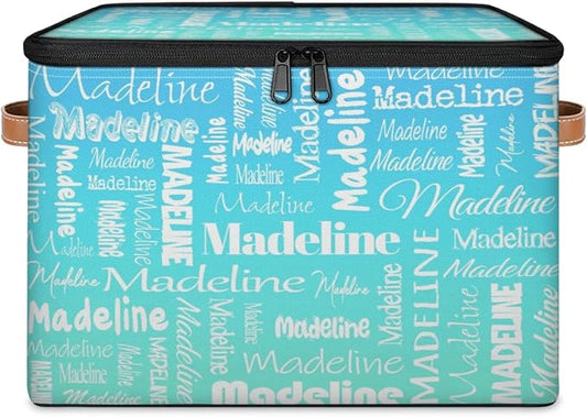 Custom Storage Basket with Name, Personalized Storage Bins with Zipper Lid, Foldable Fabric Storage Box Large capacity with Handle Blue Green Gradient
