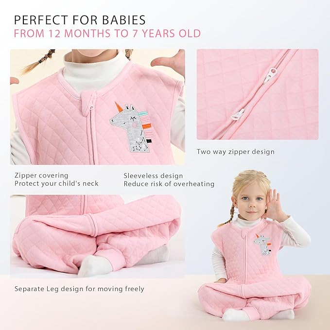 Baby Toddler Sleep Sack with Feet 2.5 TOG Winter, Wearable Blanket with Legs, Toddler Sleeping Sack Long Sleeve (Pink, 3T-5T)