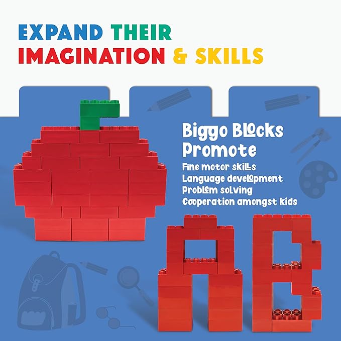 Big Blocks for Kids Ages 4-8 — Indoor & Outdoor Blocks Kids Games — Red Large Building Blocks - 48 pc
