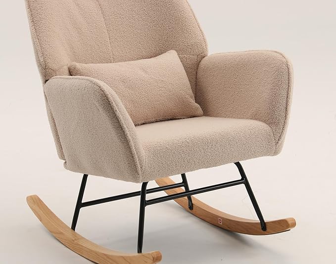 Boucle Accent Chair, Teddy Fabric Home Office Desk Chair No Wheels, Sherpa Furry Modern Dinging Chair, Living Room Bedroom Arm Chair, Girls Vanity Chair, Golden Finished, Light Camel