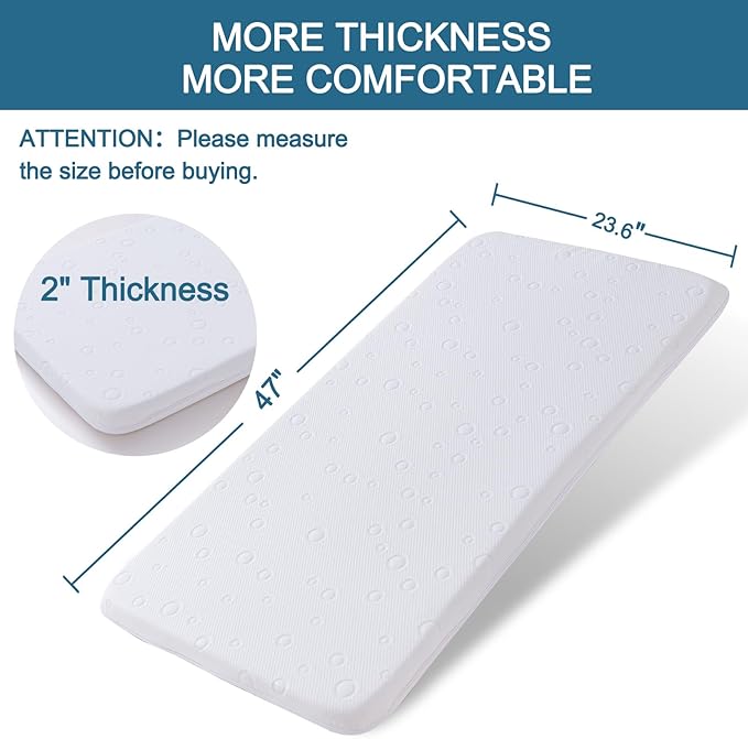 Baby Bassinet Mattress Pad, 47" x 23.6" x 2" Dual Sided Gel Memory Foam Mattress with Breathable Removable Soft Cover Fit for ADOVEL/BabyBond/ELEMARA Bassinet Bedside Crib