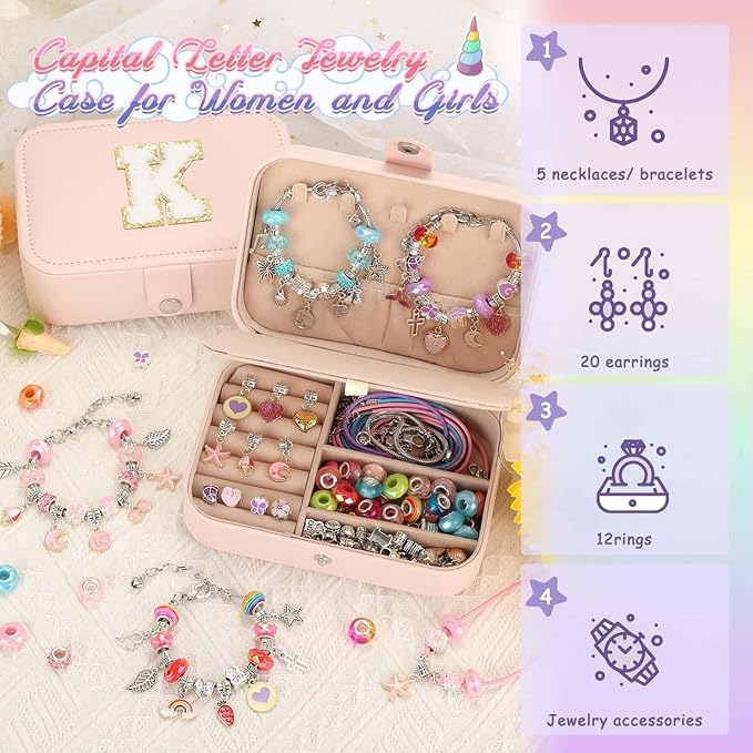 Charm Bracelet Making Kit with Jewelry Case with Charm Pendant Bracelet Kit Jewelry Making DIY Art & Craft Kit for Birthday Gifts Valentine Christmas