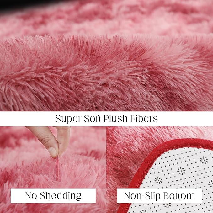 Area Rugs 9x12, Fluffy Rugs for Living Room, Ultra Soft Rugs for Bedroom, Non-Slip Indoor Carpet for Nursery, Kids Room, Playroom, Home Decor, Tie-Dyed Dark Pink