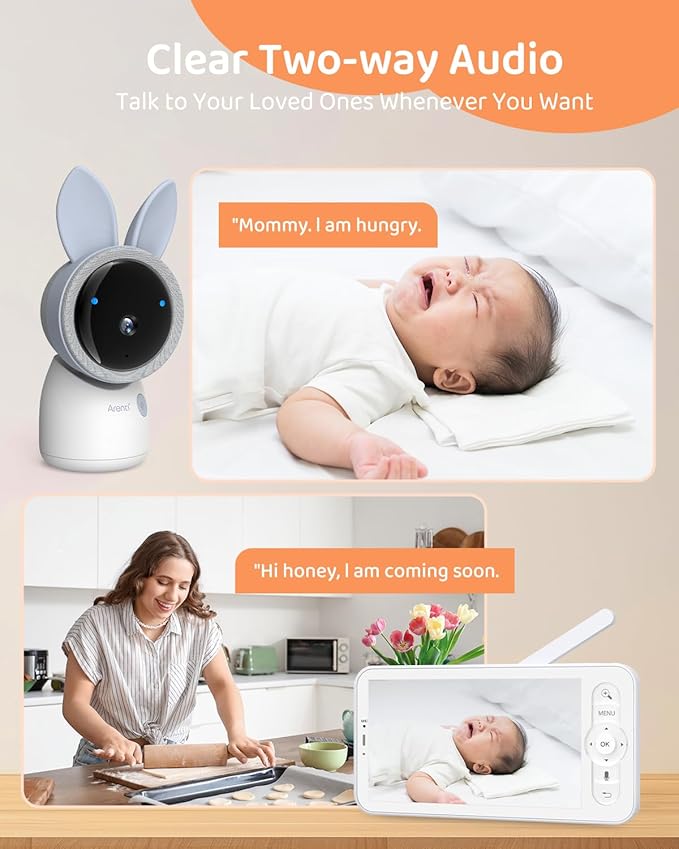 ARENTI 4MP 2.4G&5G WiFi Baby Monitor with 2 Cameras and Audio, Night Light, Auto Traking, Cry&Motion Detection, Temperature Sensor, App Control