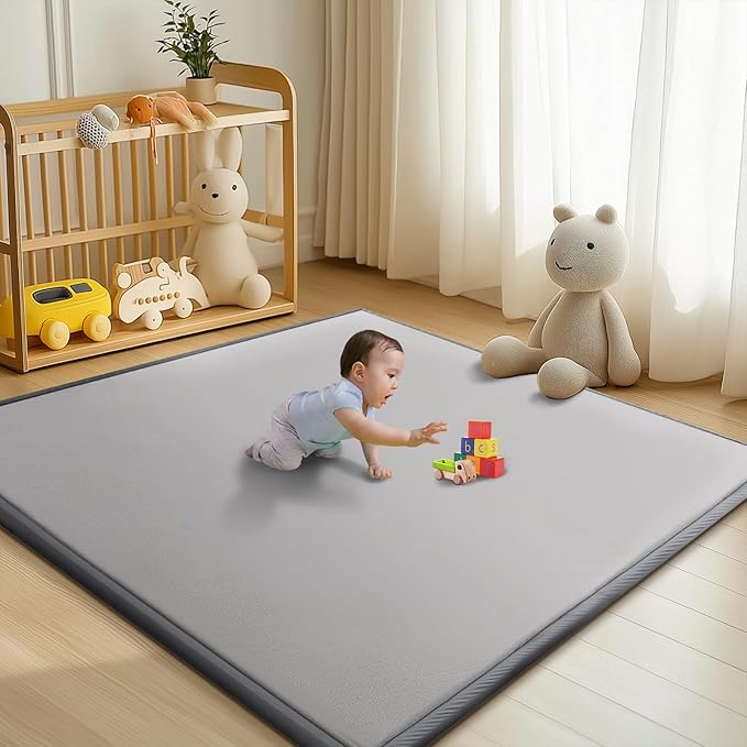 Baby Play Mat for Floor - 1.4" Thick Memory Foam Rug, 60"x60" Playpen Tummy Time Mat, Soft Velvet Nursery Rug, Large Padded Crawling Mat, Cushioned Pads for Playroom Toddlers, Infants, Yoga, Tatami