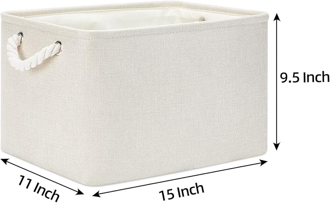 Bidtakay Baskets Collapsible Large Toy Storage Baskets for Organizing Set of 3 Closet Organizer Linen Cream Storage Bins 15 X 11 X 9.5 Inch Shelf Organizer Bins for Nursery Storage (Light Beige)