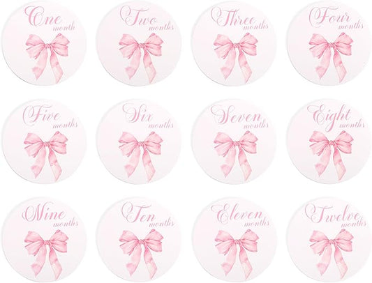 Bow Baby Monthly Milestone Markers - Baby Monthly Milestone Discs Photos,Coquette Bow Month Photo Signs,Baby’S First Year Newborn Signs for Girl (Pink)