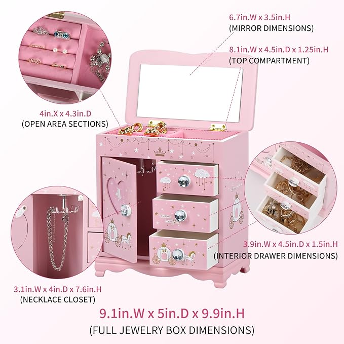 Children Jewelry Box For Girls Pink Princess Castle Girls Little Girl Birthday Christmas girl jewelry box
